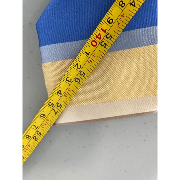 Frangi Silk Striped Necktie One Size Yellow Blue Beige Business Casual Academia - Picture 5 of 7